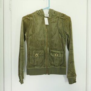 NEW Y2K Miken olive green velour zip hoodie with cargo pockets size S